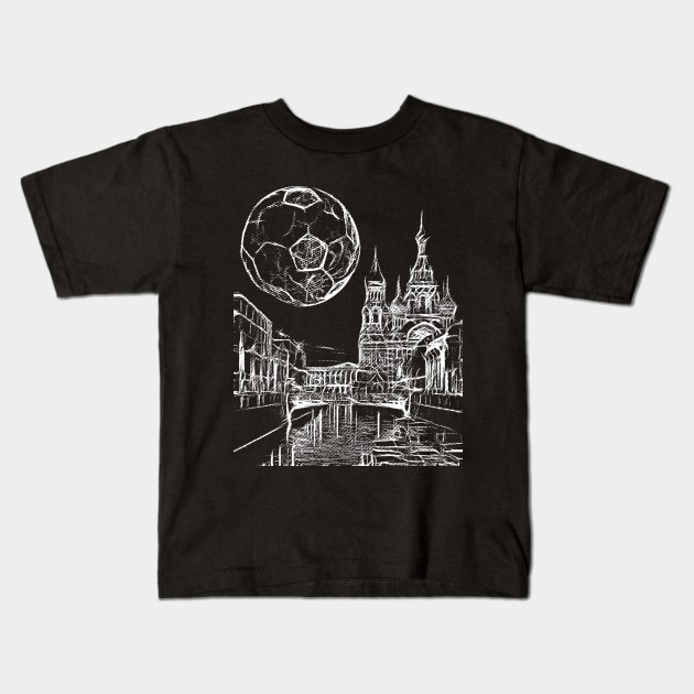 Soccer moon over russia Kids T-Shirt by Ariela-Alez